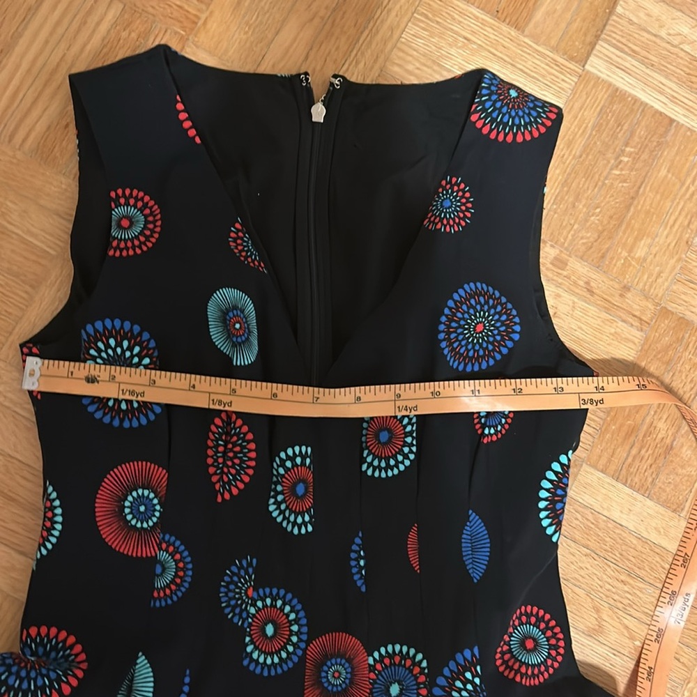 kate spade Black Sleeveless Midi Dress with Red and Teal Circular Print - Picture 3 of 13